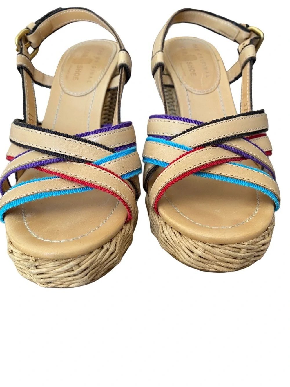 Prada The Original Car Shoe Tan Leather Braided Straw Woven Heel Sandal 37 US 7 - Picture 2 of 10